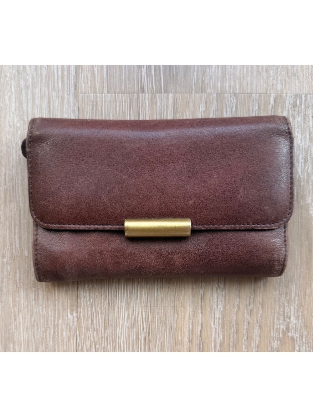 Nine West Brown Genuine Leather Wallet with Gold Tone Clasp